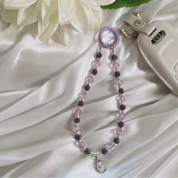 Accessories - Handmade Purple Beaded Keychain with Crescent Moon Charm